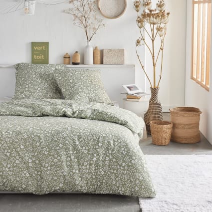 Parure De Lit Double En Flanelle De Coton – Imprimé Floral Vert – Taies Carrées 63x63 Cm – Chaud Et Doux ! - 7