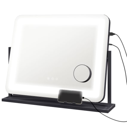 Miroir Maquillage Hollywood HOMCOM LED Tactile - 3 Modes Lumière, Inclinable, Blanc Métal Avec Adaptateur