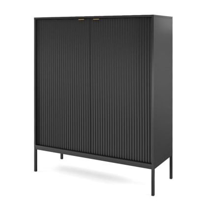 Highboard mit 2 Türen aus Holz, 104x39x125cm, Schwarz Nova