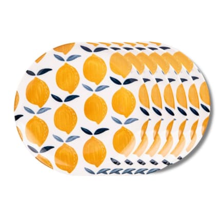 Lot De 6 Assiettes à Dessert En Porcelaine Sicile - Diamètre 19.3 Cm, Motif Méditerranéen, Lave-vaisselle Et Micro-ondes