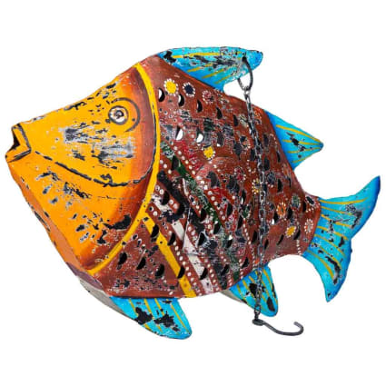 Bougeoir poisson en métal vieilli bleu, 56x10x42h cm | Maisons du Monde