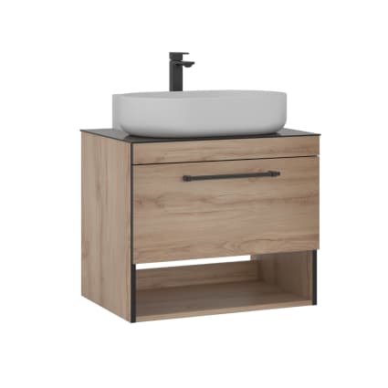 Mobile bagno a terra 60 cm con lavabo in porcellana rovere - Nova