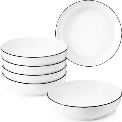 6er Set Pastaschalen aus Steingut, weiß Marlo black rim