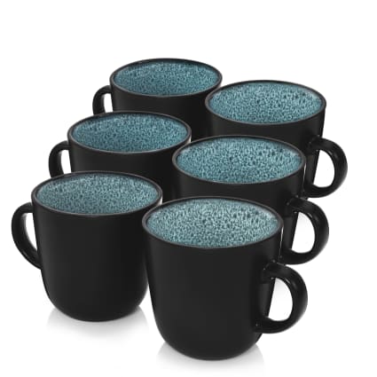 6er Set Kaffeebecher aus Steingut, blau Vigo