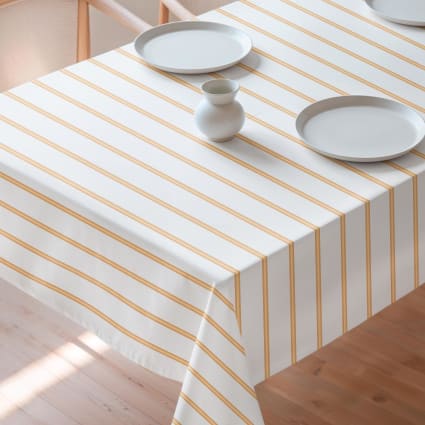 Nappe Rectangulaire à Rayures 100% Coton Andrui - 140x220 Cm, Gris | Pour Table Salle à Manger, Mariage, Fête, Extérieur