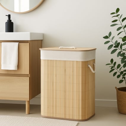 Wäschekorb aus Bambus, 40 x 30 x 50 cm, beige Sana
