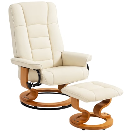 Fauteuil Relax Pivotant Avec Repose-pieds HOMCOM - Velours Côtelé Beige, Dossier Inclinable 130°, Rotation 360°