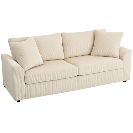 Canapé 3 places 2 coussins velours côtelé crème Homcom | Maisons du Monde