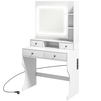 HOMCOM Toeletta Con Specchio LED - Tavolo Trucco 5 Cassetti Bianco - Foto 9