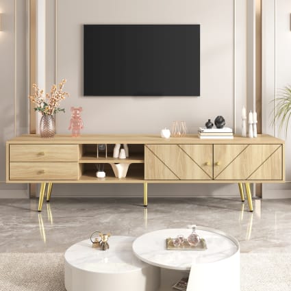 TV-Schrank in Naturholzoptik mit geriffelten Türen, Beige