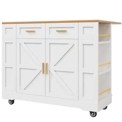 Isola Cucina Girevole A 360° SENMATE - Bancone Con 3 Ante, Bianco, Dimensioni 138x39x105 Cm (estendibile)