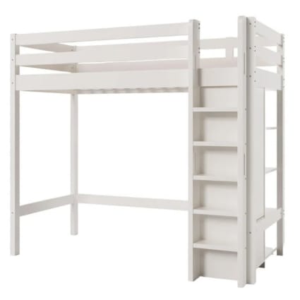 Letto a soppalco bambini con contenitore e scrivania Jura 22 | Bianco/Rosa | 165x247x120 cm