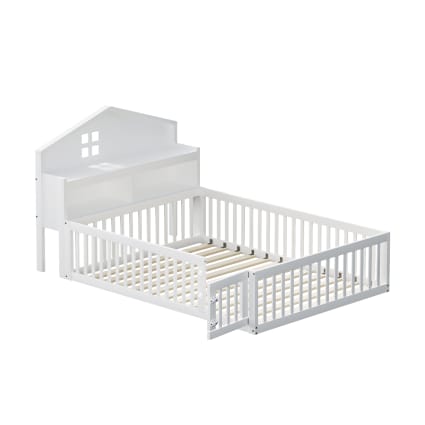 Letto A Castello A Forma Di Casa Per Bambini - 140x200 Cm - Struttura In Legno Di Pino E MDF - Colore Bianco - Senza Materasso - 2