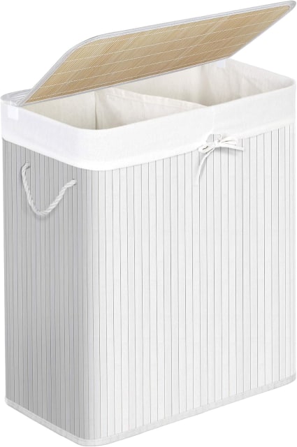 Cesto de ropa sucia 100 l con tapa de bambú de color blanco Rox ...
