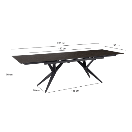 Esstisch ausziehbar aus Keramik, 180 - 260 cm schwarz