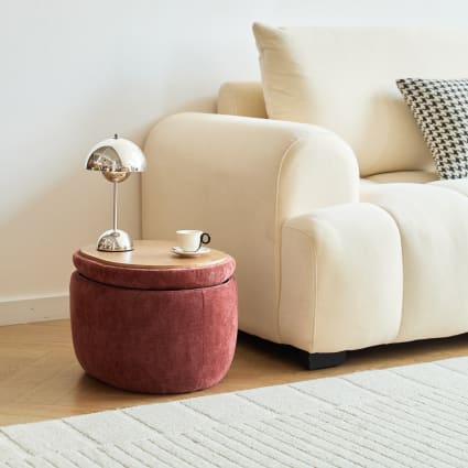 Hocker Couchtisch mit Stauraum aus Holz und Stoff Terracotta