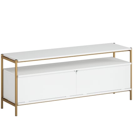 Meuble TV HOMCOM 120 Cm Avec Étagère Murale - Blanc - Rangement Câbles Et Équipements