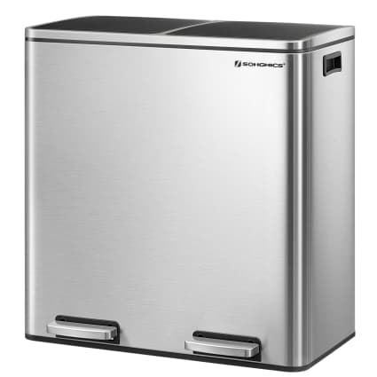 Patumiera Doppio Scomparto In Acciaio Inox Da 60 Litri (16 Galloni) – Cestino Cucina Con Pedale, Coperchio A Chiusura Ammortizzata E Secchi Interni Rimovibili
