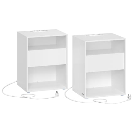 Comodino LED Con Luci RGB 16 Colori, Prese E Porte USB, 2 Cassetti, Bianco, 45x35x52 Cm - 2