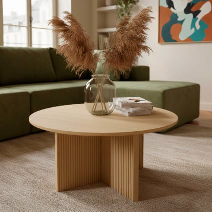 80 cm runder skandinavischer Couchtisch mit hellem Holzeffekt Cassidy