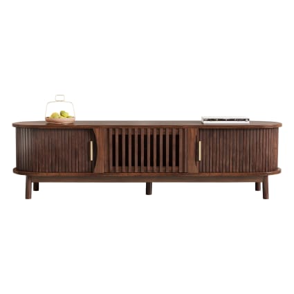 WOLWES Aucun Assemblage Requis Meuble TV Bois, Portes Coulissantes, Meuble Tele Table TV Banc TV Pour Les Television Jusqu'à 75 Pouces (Color