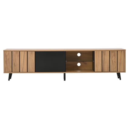 Meuble TV En Bois Noir Avec 2 Portes Vitrées - Rangement Pour Téléviseur, Reconditionné
