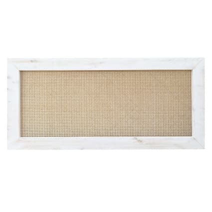 Tête de lit en rotin et bois massif blanc vieilli 100x74cm Atlas