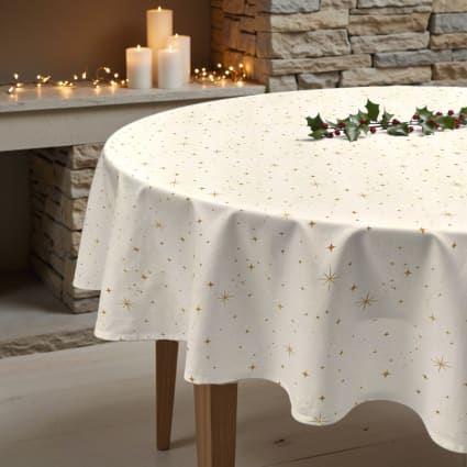 Tovaglia Cerata Natalizia Rotonda 140 Cm, Lavabile E Antimacchia, Con Orlo, Per Tavolo 100 Cm, Motivi Di Natale
