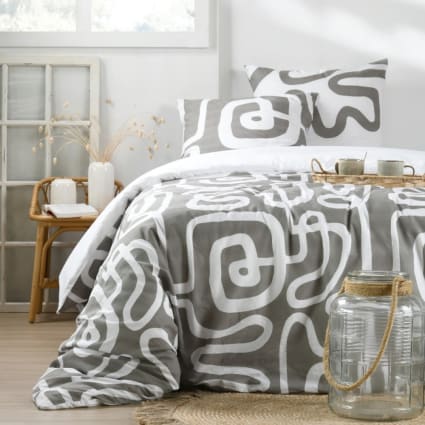 PARURE DE COUETTE FUCHSIA BAÏKAL et GRIS ANTHRACITE 100% Coton 57 fils