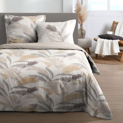 Parure De Lit 3 Pièces 100% Coton Percale - Housse De Couette 240x220 Cm + 2 Taies 65x65 Cm - Imprimé Double Face - Vert - 4