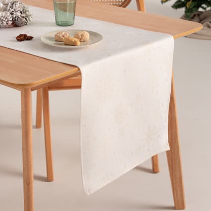 Chemin De Table Noël Crème/blanc - Broderie Dorée (cloches, Bougies), Polyester, 40 Cm, Décor Festif élégant