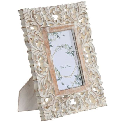 Ancien miroir glace en verre biseauté cadre en bois sculpté 58 cm déco