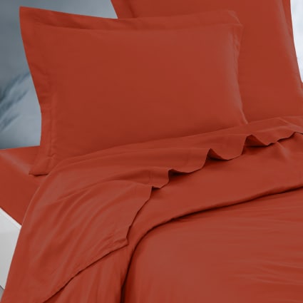 Parure drap plat + 2 taies 50x70 cm terracota 270x300 cm Soft percale | Maisons du Monde