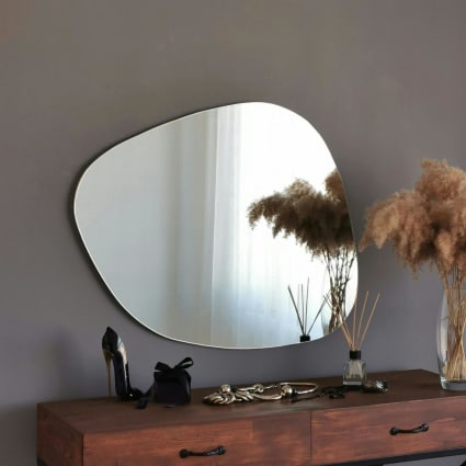 Miroir Mural Irrégulier Ondulé 77x76,6 Cm - Design Organique Scandinave, Pour Salle De Bain, Chambre, Salon