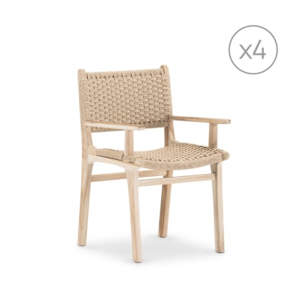 Lot de 4 chaises avec accoudoirs en bois de teck et rotin Módena ...