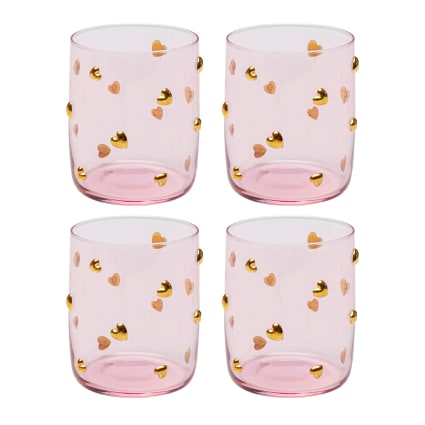 4er-Set Gläser mit Herzen, rosa Party hearts