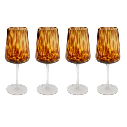 4er-Set Weingläser aus braunem Glas mit Goldrand Caramel