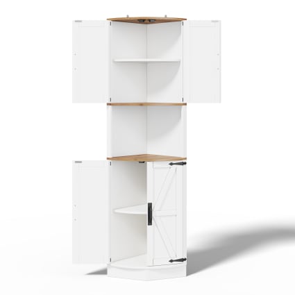 Eckschrank Hochschrank mit Fächern und Tür weiß, Höhe 180cm