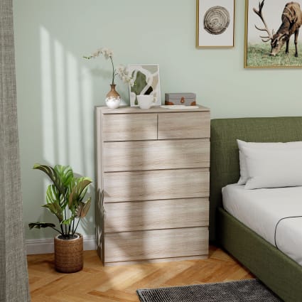 6-Schubladen-Kommode, minimalistisch & Naturholz Homcom