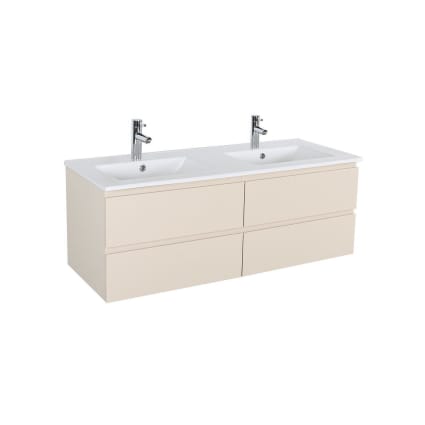 Meuble double vasque à encastrer avec colonne, naturel et noir, 120 cm, LANNICK