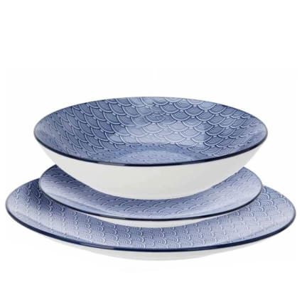Service De 18 Assiettes En Porcelaine - 6 Assiettes Plates (27 Cm), 6 Creuses (20 Cm), 6 à Dessert (19 Cm) - Design Graphique Noir, Pour 6 Personnes - 2