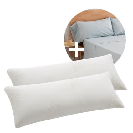 Pack ahorro 2 almohadas viscoelstica aloe vera + 2 fundas azul 180cm Basic  home | Maisons du Monde