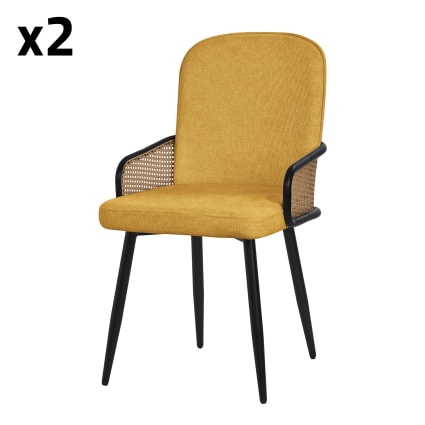 Set Di 2 Sedie Da Pranzo - Con Schienale In Rattan E Gambe In Legno Di Hevea 55x57x83 Cm Nero 99340811