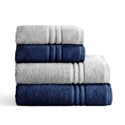 Set 4 Baumwoll-Badetücher 700g silbergrau/intensivblau (50x100+70x140) Toallas premium
