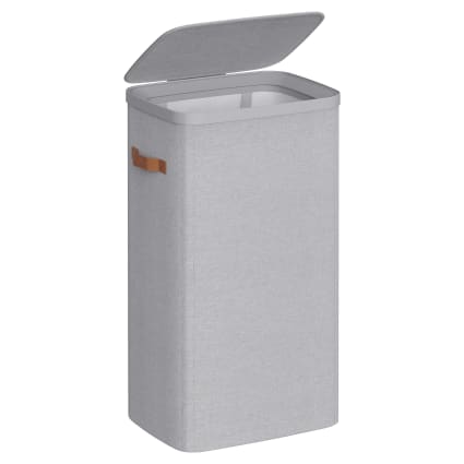 105 L Cesto Portabiancheria Con Coperchio, Portabiancheria Sporca Con 2 Scomparti E Maniglie In Tessuto Non Tessuto Ideale Per Bagno Lavanderia 62 X 31 X 60 Cm Nero