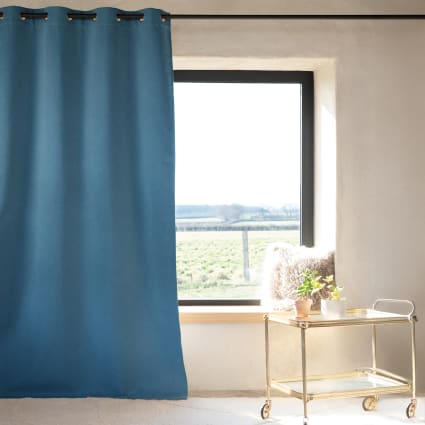 Rideau Velours Occultant 140x250 Cm Bleu Profond Uni Polyester