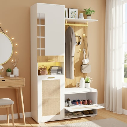 Flurschrank mit Garderobe, Sitzbank und Stauraum,Beige