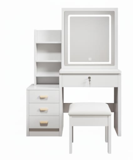 Toeletta trucco bianca con specchio 147x41x100 cm