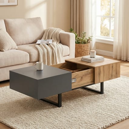 Ausziehbarer Couchtisch mit Integriertem Stauraum, Beige