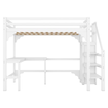 Lit mezzanine 140x200 cm avec bureau et petite armoire - Lit enfant avec éclairage LED